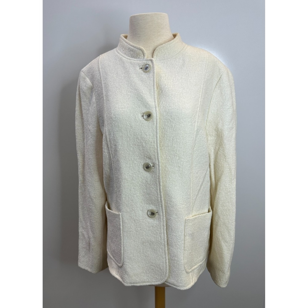 Talbots Boiled Wool Stand Collar JacketIvory Cream Button Pockets Plus Size 16 - Picture 2 of 9